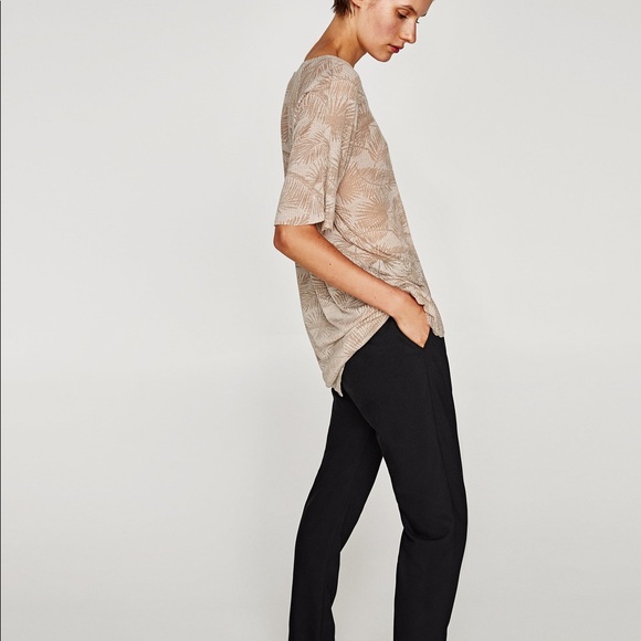 Zara Palm Trees T-shirt with Round Neckline- SZ S - Picture 2 of 6